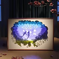 3D Paper Carving Decorative Light Featuring Ocean Scene Silhouette Figures And Blue Purple Gradient