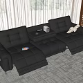 Black Leather Reclining Sectional Sofa In Modern Living Room With Side Table