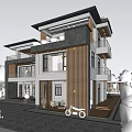 Modern Two Story Detached Villa With Glass Windows And Landscaped Garden