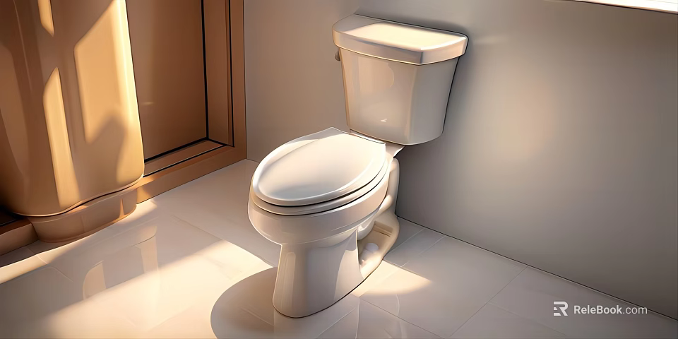 Modern White Ceramic Toilet in Clean Bright Bathroom With Tiled Floor 3d model 