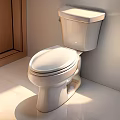 Modern White Ceramic Toilet in Clean Bright Bathroom With Tiled Floor