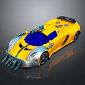 Yellow Sports Car with Blue Window Spiked Front Design Black Stripe and Rear Spoiler