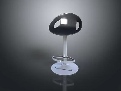Modern Black Bar Stool With Two Circular Cutouts And White Metal Frame 3d model
