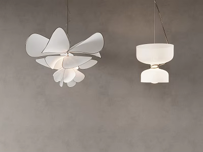 Two Modern White Chandeliers with Petal Shaped and Round Double Layer Design for Interior Decor 3d model