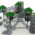 Playground Equipment With Multiple Green Canopies Net Climbing Structures And Slides 3d model