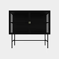 Modern Black Sideboard Cabinet With Fluted Glass Doors And Durable Metal Legs For Dining Storage