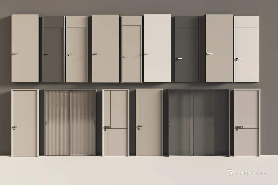 Modern Hinged Doors In Various Colors And Panel Designs For Interior 3d model 