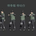 Game Anime Character With Green Vest Black Pants And Ponytail In Multiple Action Poses