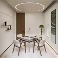 Modern Hotel Mahjong Room Interior With Circular Ceiling Light Glass Top Table And White Chairs