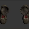 Brown High Top Boots With Red Shoelaces And Brown Rubber Soles In Suede Material