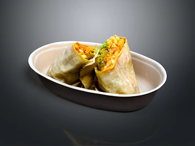 Fresh Tasty Wrap With Colorful Vegetable Fillings In White Oval Plate 3d model