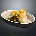 Fresh Tasty Wrap With Colorful Vegetable Fillings In White Oval Plate