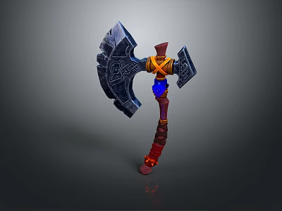 Decorative Fantasy Axe With Intricate Head Design And Colored Handle Accents 3d model
