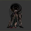 Traditional Ornate Robe Costume With Large Decorative Hat And Glowing Base