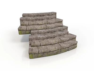 Rustic Spiral Stone Stairs With Mossy Texture And Curved Design Architectural Element 3d model
