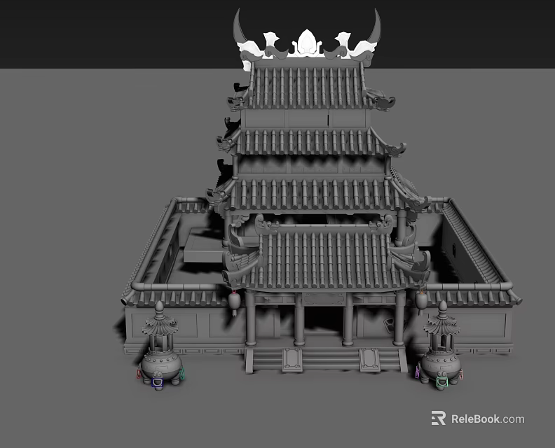 Traditional Chinese Architecture With Multi Layered Roof Upturned Eaves And Courtyard 3d model 
