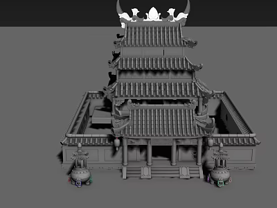 Traditional Chinese Architecture With Multi Layered Roof Upturned Eaves And Courtyard 3d model