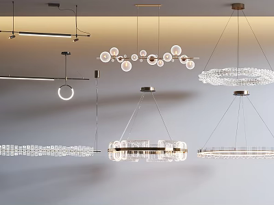 Modern Lighting Combination With Crystal Metal Chandeliers Pendant Lights In Circular Spherical Linear Shapes 3d model