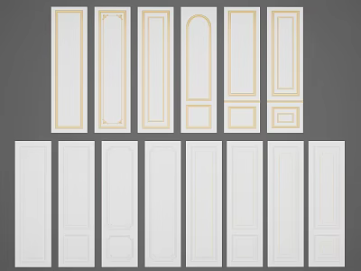 Collection of White Wainscoting Panels With Gold Trim And Various Designs 3d model
