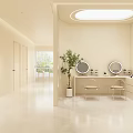 Modern Minimalist Cream Tone Beauty Salon Interior With Comfortable Reception Lounge And Product