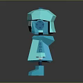 Blue Woman Figure With Headphones Yellow Cross And Pink Dot On Dress