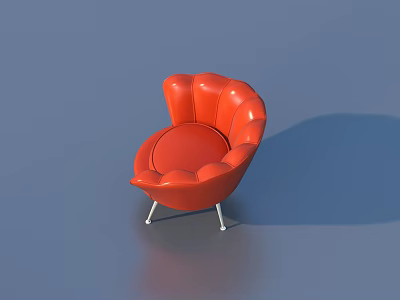 Vibrant Orange Petal Shaped Single Chair With Metal Legs Modern Design 3d model