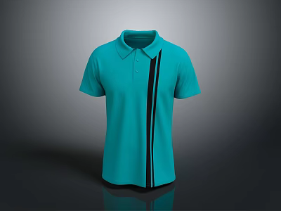 Collared Turquoise Polo Shirt Short Sleeve With Black Vertical Stripes Design 3d model