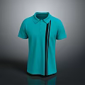 Collared Turquoise Polo Shirt Short Sleeve With Black Vertical Stripes Design