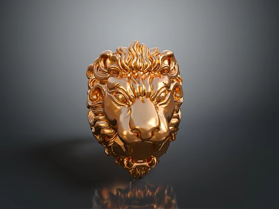 Golden Lion Head Decorative Ornament With Intricate Design For Home Decor 3d model