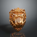 Golden Lion Head Decorative Ornament With Intricate Design For Home Decor