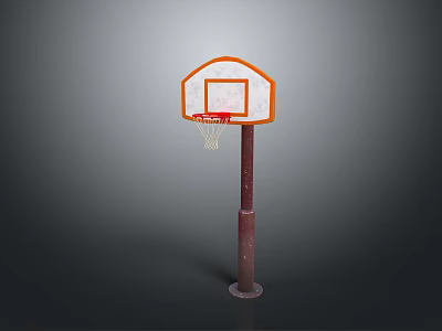 Outdoor Basketball Hoop With White Backboard Orange Rim And Brown Pole 3d model