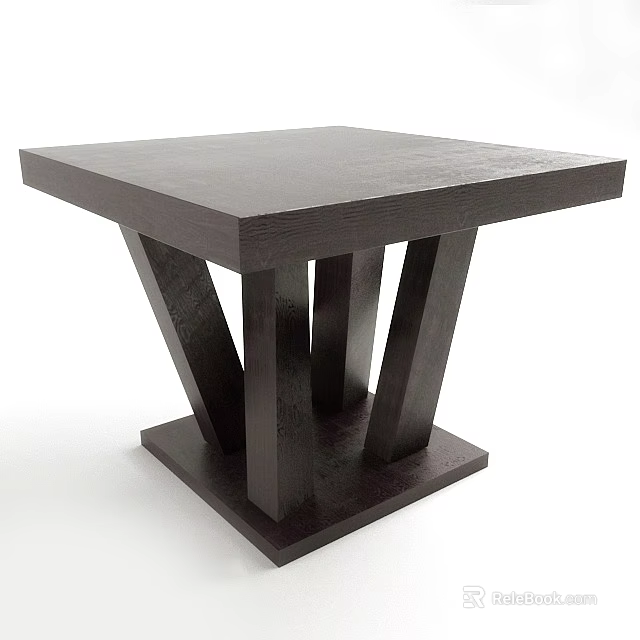 Dark Wooden Side Table With Square Top And Slanting Support Legs Design 3d model