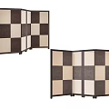 Checkered Room Divider With Woven Texture And Foldable Panels In Brown Beige 3d model