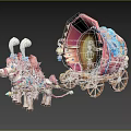 Fairy Tale Carriage Pulled by Two Pink Ponies with Pink and Blue Decorative Lanterns