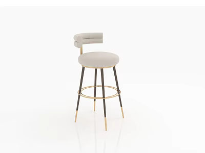 Modern Bar Stool With Beige Padded Seat Curved Backrest Black Metal Legs And Gold Accents 3d model