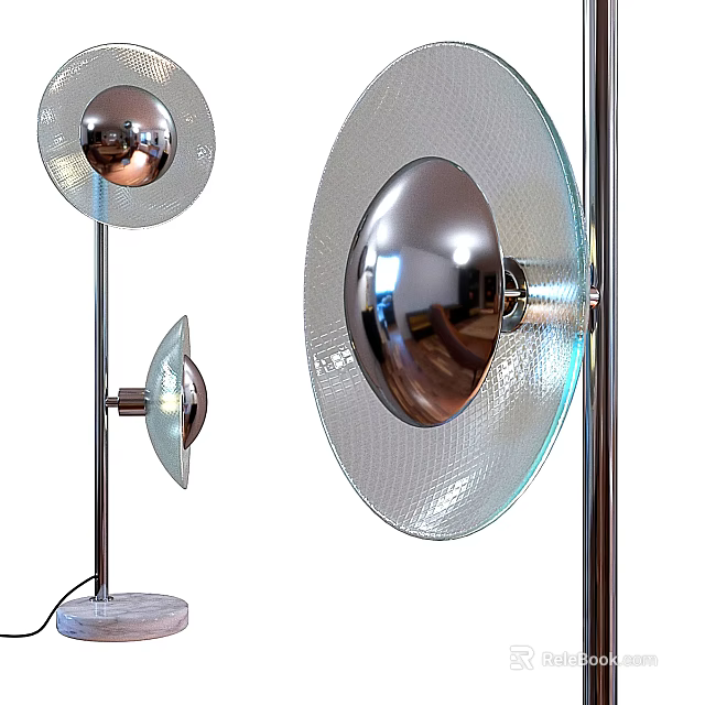 Modern Floor Lamp With Chrome Reflective Disc And Transparent Glass Shade 3d model 