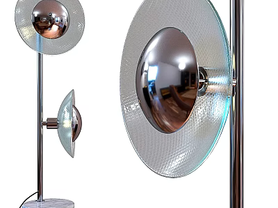Modern Floor Lamp With Chrome Reflective Disc And Transparent Glass Shade 3d model