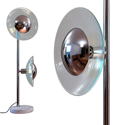 Modern Floor Lamp With Chrome Reflective Disc And Transparent Glass Shade 3d model