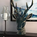 Elegant Decorative Ornament Set with Black Deer Head Glass Candle Holder and Mountain Landscape Painting