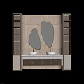 Modern Bathroom Vanity With Double Washbasins Backlit Mirrors And Wooden Cabinetry