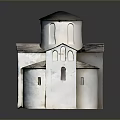 Traditional White Building Model With Multiple Domes Arched Windows And Gray Roofs