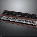 Electronic Musical Synthesizer Keyboard With Red Casing Blue Control Panel And Black White Keys
