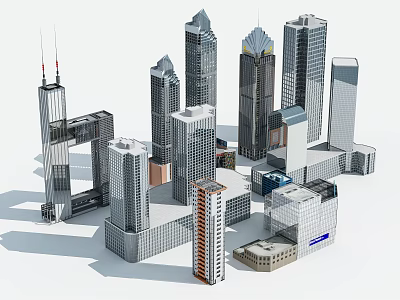 Modern Office Buildings With Skyscrapers Glass Facades And Urban Architectural Designs 3d model