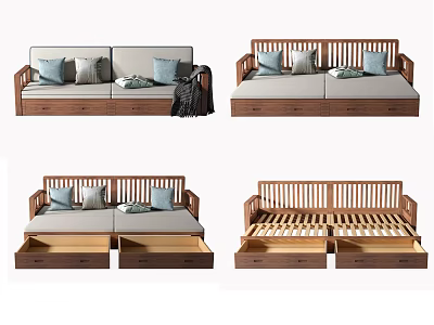 Wooden Storage Sofa Design With Multiple Drawers Soft Cushions And Modern Look 3d model