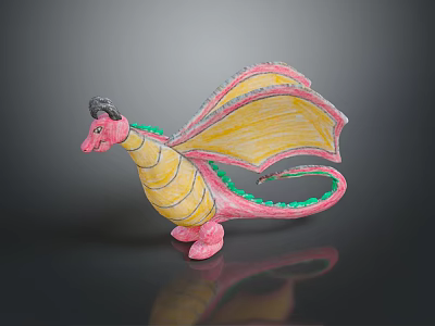 Game Movie Character Dragon With Pink Yellow Green Wings And Body Design 3d model