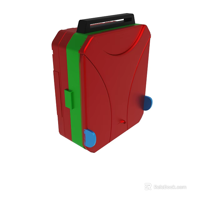 Red Suitcase With Green Stripe Blue Wheels And Black Handle Design 3d model