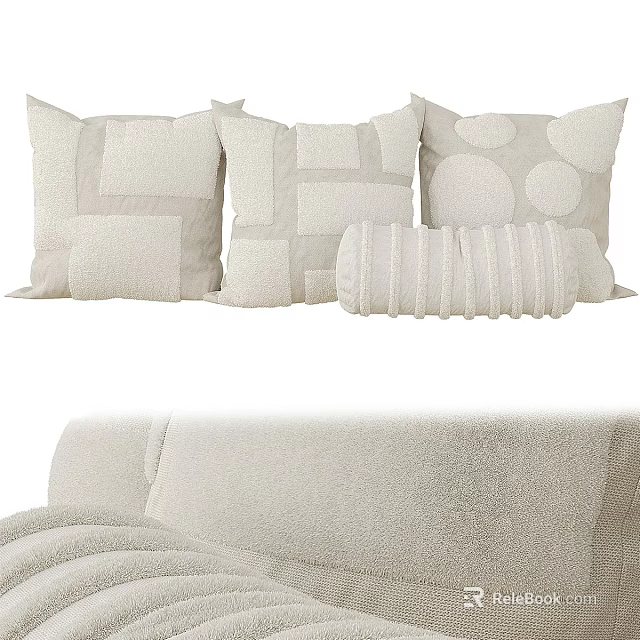 Cozy Beige Decorative Pillows With Geometric Circular And Striped Patterns for Modern Sofa 3d model 