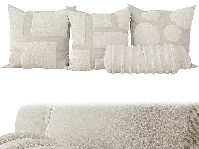 Cozy Beige Decorative Pillows With Geometric Circular And Striped Patterns for Modern Sofa 3d model