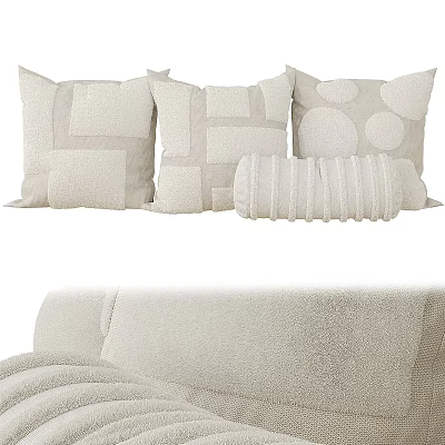 Cozy Beige Decorative Pillows With Geometric Circular And Striped Patterns for Modern Sofa 3d model