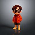 Cartoon Man with Brown Hair Black Framed Glasses Red Jacket Brown Shorts and Yellow Shoes